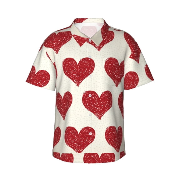 Easygdp Love Men's Hawaiian Shirts Print Lapel Short Sleeve for Beach, vacation, party, casual occasions - Medium