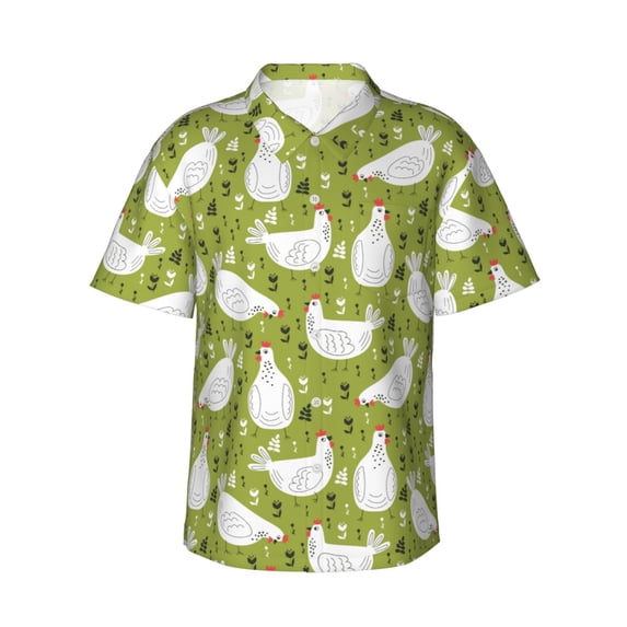 Easygdp Lovely Chickens Men's Hawaiian Shirts Print Lapel Short Sleeve for Beach, vacation, party, casual occasions - X-Large