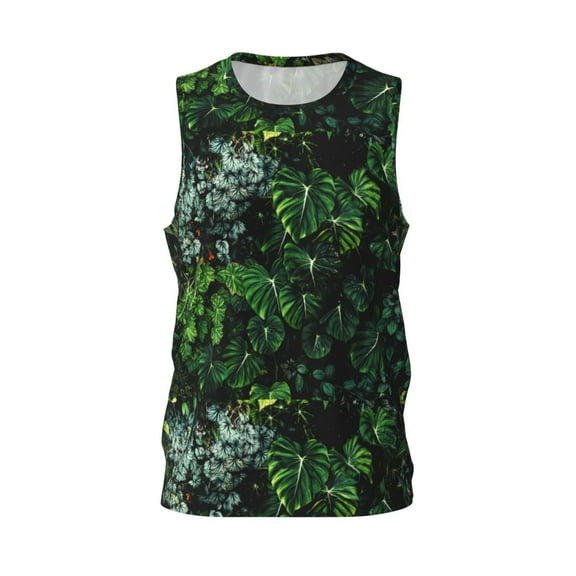 Easygdp Lush Foliage Green Plant Men's Mesh Basketball Jersey Quick Drying Sleeveless Shirts Fitted Muscle Tank Tops Sport Round Neck T-Shirt - Medium