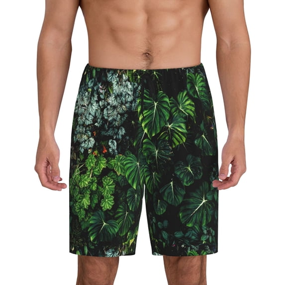 Easygdp Lush Foliage Green Plant Men's Short Pajama Pants, Sleep Shorts, Household Pants, Casual Pants with Pockets - 4X-Large