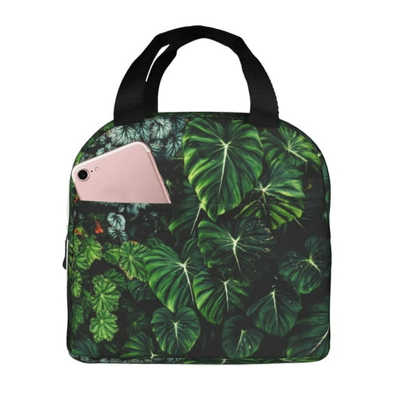 Easygdp Lush Foliage Green Plant Premium Insulated Lunch Bag - Waterproof Oxford Cloth, Aluminum Foil Lining, Large Capacity, Front Pocket, Unisex for Work, School, Outdoor Activities, Picnics