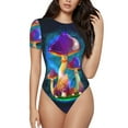 thumbnail image 1 of Easygdp Magic Mushrooms ,Fireflies Women's One-Piece Swimsuit Slim Fit Crew Neck Bodysuit Athletic Swimwear with Concealed Buckle - Large, 1 of 9