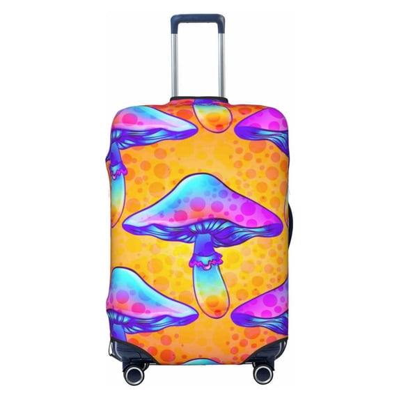 Easygdp Magic Mushrooms Print Elastic and Washable Suitcase Protective Cover with Hidden Zipper Fits 18-32 inch Luggage -Large