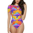 thumbnail image 1 of Easygdp Magic Mushrooms Women's One-Piece Swimsuit Slim Fit Crew Neck Bodysuit Athletic Swimwear with Concealed Buckle - Medium, 1 of 9