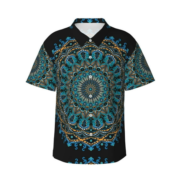 Easygdp Mandala Men's Hawaiian Shirts Print Lapel Short Sleeve for Beach, vacation, party, casual occasions - X-Large