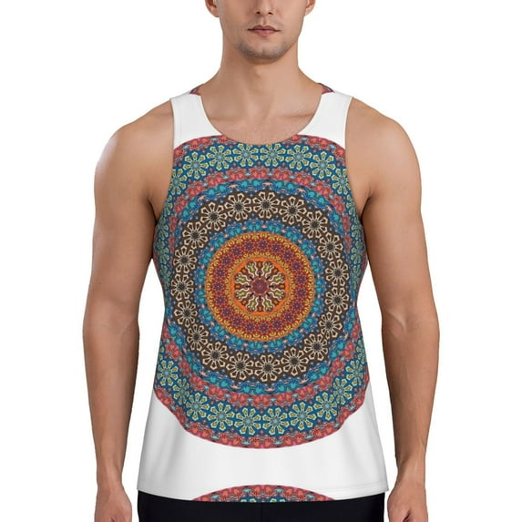 Easygdp Mandala Men's Tank Top, Sleeveless Muscle T Shirts, Breathable, Quick-Dry, Loose for Gym, Running, Fitness - X-Large