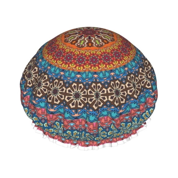 Easygdp Mandala Shower Caps for Women, Double Waterproof Layers Shower Cap, Quick Drying Bath Hair Cap Reusable