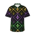 thumbnail image 1 of Easygdp Mardi Gra Geometric Men's Hawaiian Shirts Print Lapel Short Sleeve for Beach, vacation, party, casual occasions - Medium, 1 of 9