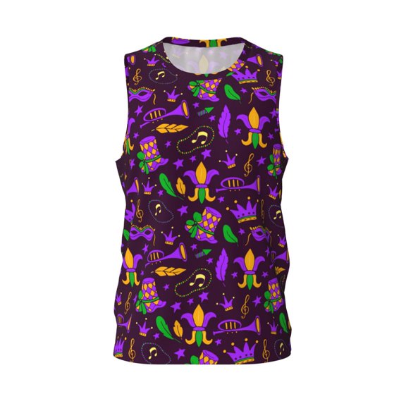 Easygdp Mardi Gra2 Men's Mesh Basketball Jersey Quick Drying Sleeveless Shirts Fitted Muscle Tank Tops Sport Round Neck T-Shirt - Medium