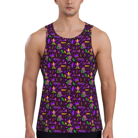 Easygdp Mardi Gra2 Men's Tank Top, Sleeveless Muscle T Shirts, Breathable, Quick-Dry, Loose for Gym, Running, Fitness - X-Large