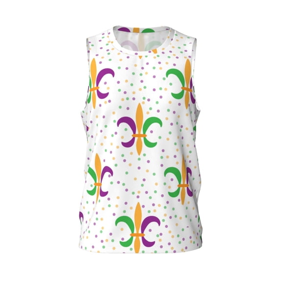Easygdp Mardi Gras Carnival1 Men's Mesh Basketball Jersey Quick Drying Sleeveless Shirts Fitted Muscle Tank Tops Sport Round Neck T-Shirt - Small