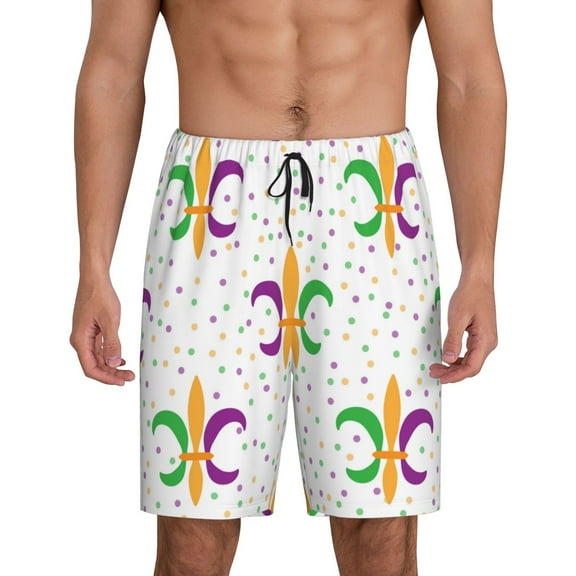 Easygdp Mardi Gras Carnival1 Men's Short Pajama Pants, Sleep Shorts, Household Pants, Casual Pants with Pockets - Small
