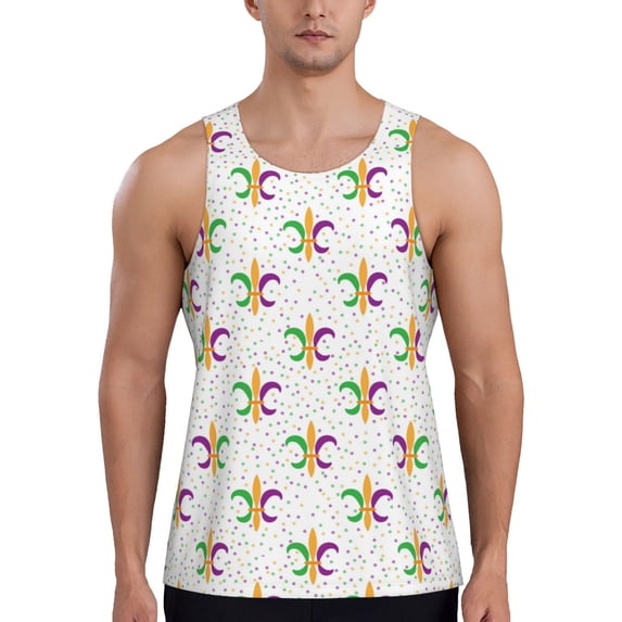 Easygdp Mardi Gras Carnival1 Men's Tank Top, Sleeveless Muscle T Shirts, Breathable, Quick-Dry, Loose for Gym, Running, Fitness - 3X-Large