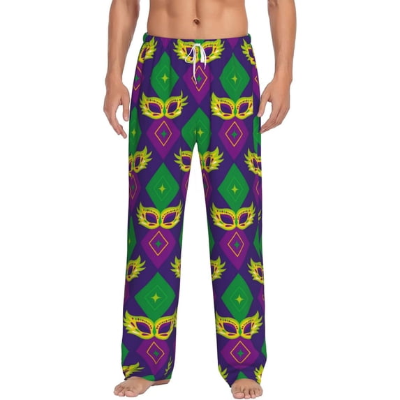Easygdp Mardi Gras Carnival3 Men's Pajama Pant, Sleep Elastic Waistband Lounge Pants - XX-Large