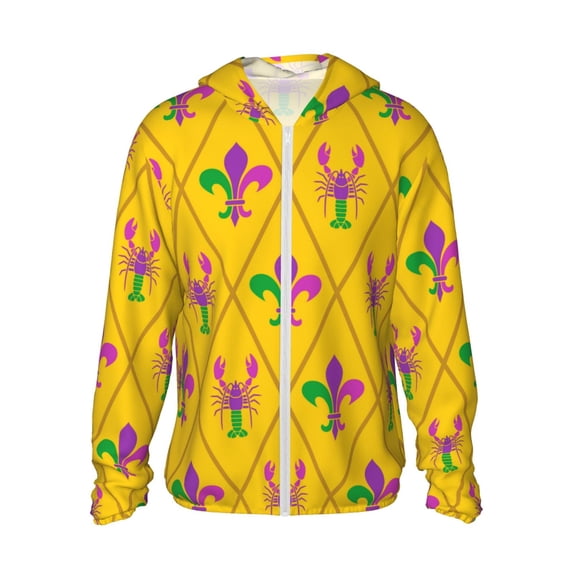 Easygdp Mardi Gras Crayfish and Fleur de lis Lightweight Long Sleeve Sun Shirt Sports long-Sleeved Sun Protective Clothing, Quick Drying Breathable - X-Large