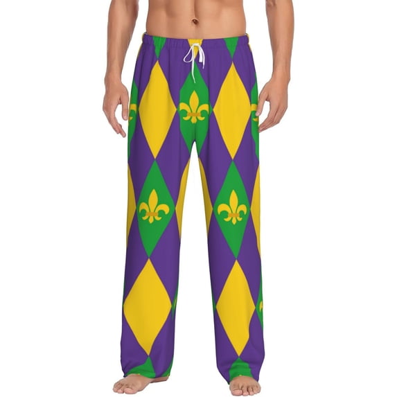 Easygdp Mardi Gras Men's Pajama Pant, Sleep Elastic Waistband Lounge Pants - XX-Large