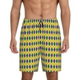 thumbnail image 1 of Easygdp Mardi Gras Purple Yellow Plaid Men's Short Pajama Pants, Sleep Shorts, Household Pants, Casual Pants with Pockets - Small, 1 of 9