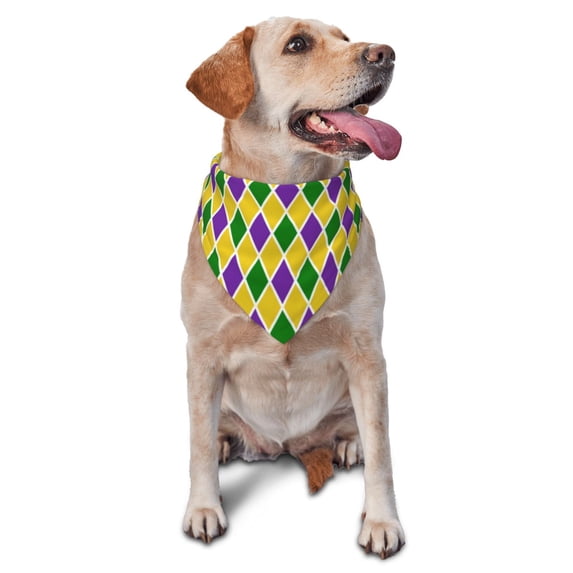 Easygdp Mardi Gras Purple Yellow Plaid Pet Scarf, Dog Triangle Scarf, Printing Dog Bib, Handkerchief Scarf for Small Medium Large Dogs Cats Pets