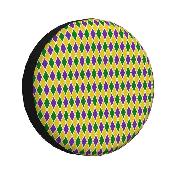 Easygdp Mardi Gras Purple Yellow Plaid Wheel Sun Guard, Spare Tire Cover,Universal Trailer Suv Truck Camper Travel,Easy To Install And Remove -15 Inch