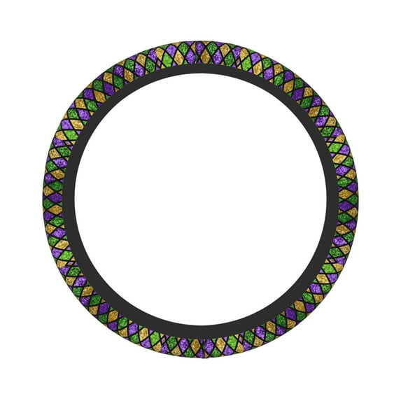 Easygdp Mardi Gras Shiny Green Purple Elastic Steering Wheel Cover, Auto Accessories, Fit Suvs, Vans,Cars, Trucks -15 inch