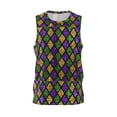 thumbnail image 1 of Easygdp Mardi Gras Shiny Green Purple Men's Mesh Basketball Jersey Quick Drying Sleeveless Shirts Fitted Muscle Tank Tops Sport Round Neck T-Shirt - X-Large, 1 of 9