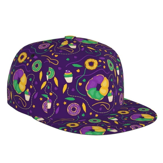 Easygdp Mardi Gras and Donuts Baseball Cap with Adjustable Flat Suitable for Head Circumference 22.4-23.6 in