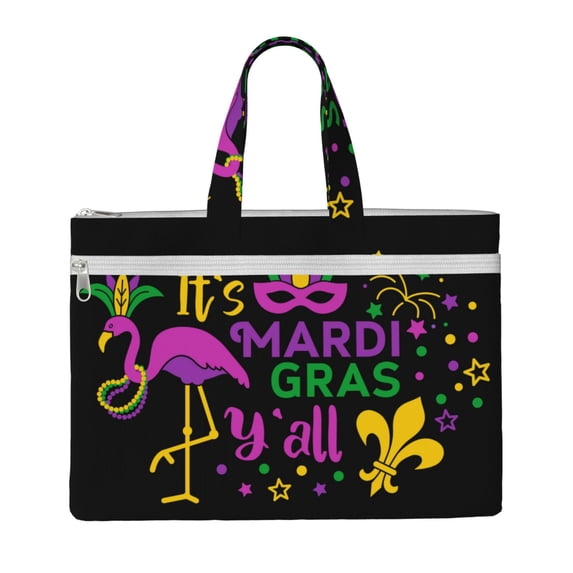 Easygdp Mardi Gras with Flamingo Canvas Document Bag File Bag Handle Business Briefcase Bag A4 File Organizer Organizer Handbag Briefcase