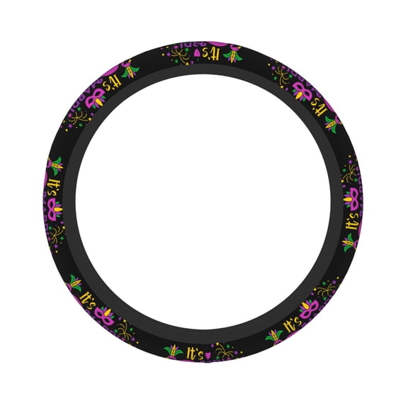 Easygdp Mardi Gras with Flamingo Elastic Steering Wheel Cover, Auto Accessories, Fit Suvs, Vans,Cars, Trucks -15 inch