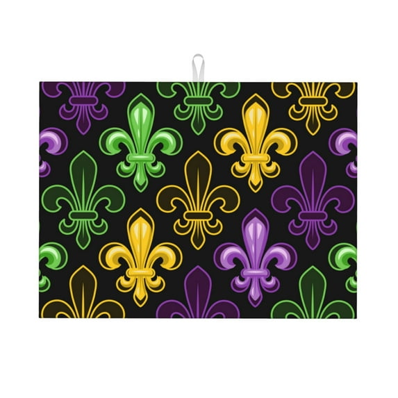 Easygdp Mardi Gras1 Microfiber Absorbent Dish Drying Pad,Kitchen Drying Mat,Can Be Hung, Strong Water Absorption Capacity,Quick Drying