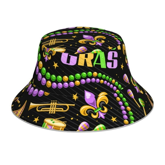 Easygdp Mardi Gras3 Double-Sided Reflective Fisherman Hat,Sun Visor,Casual Hat,Fluorescent Hat,Suitable For Outdoor And Night Walking,Unisex