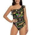 thumbnail image 1 of Easygdp Mardi Gras3 Women's One Shoulder Ruffle Monokini Bathing Suits with Removable Chest Pad, Quick Drying - X-Large, 1 of 8