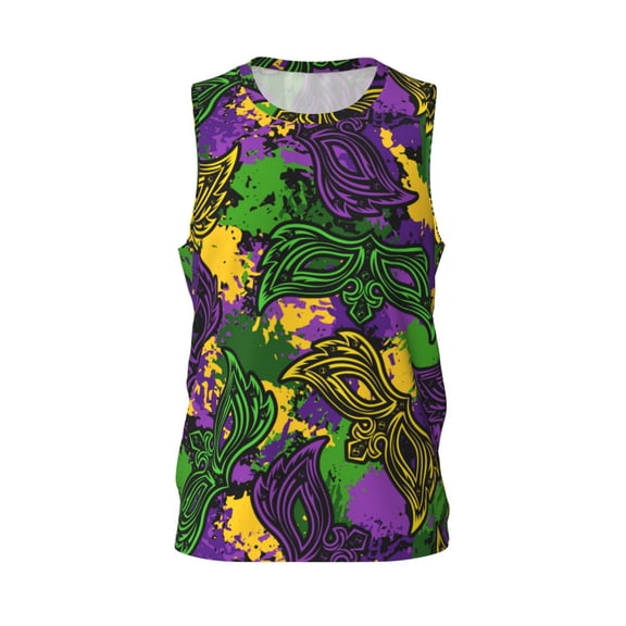 Easygdp Mardi Gras7 Men's Mesh Basketball Jersey Quick Drying Sleeveless Shirts Fitted Muscle Tank Tops Sport Round Neck T-Shirt - X-Large