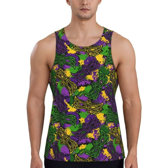 Easygdp Mardi Gras7 Men's Tank Top, Sleeveless Muscle T Shirts, Breathable, Quick-Dry, Loose for Gym, Running, Fitness - X-Large