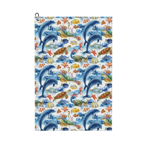 Easygdp Marine Animals Golf Towel 24x16in for Men and Women with Carabiner Clip for Easy Attachment