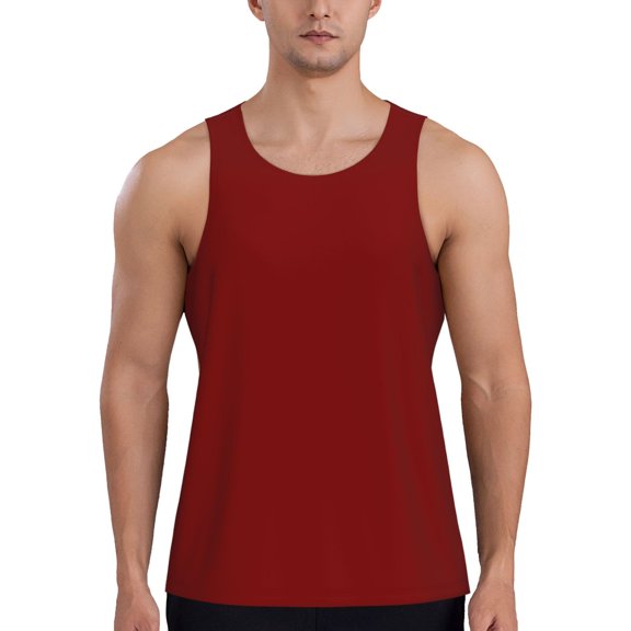 Easygdp Maroon Men's Tank Top, Sleeveless Muscle T Shirts, Breathable, Quick-Dry, Loose for Gym, Running, Fitness - Small