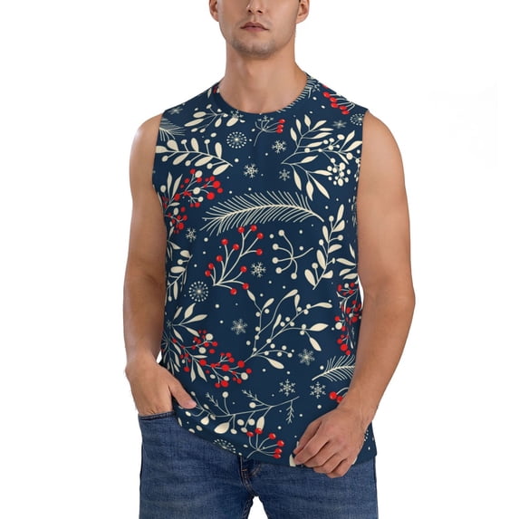 Easygdp Merry Christmas Men's Breathable Tank Tops Sleeveless Sporty T Shirts for Basketball, Mountaineering, Bodybuilding -Medium