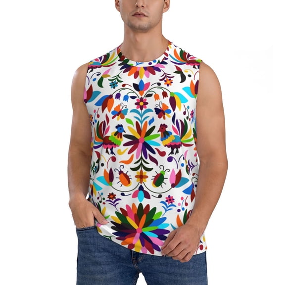 Easygdp Mexican Bright Style Men's Breathable Tank Tops Sleeveless Sporty T Shirts for Basketball, Mountaineering, Bodybuilding -Small