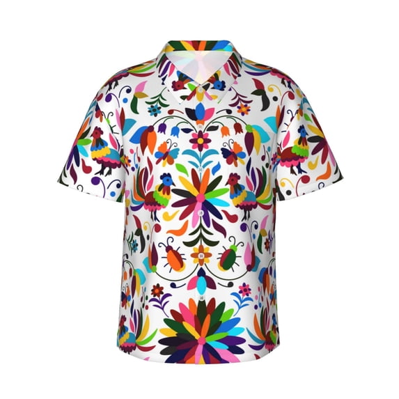 Easygdp Mexican Bright Style Men's Hawaiian Shirts Print Lapel Short Sleeve for Beach, vacation, party, casual occasions - Large