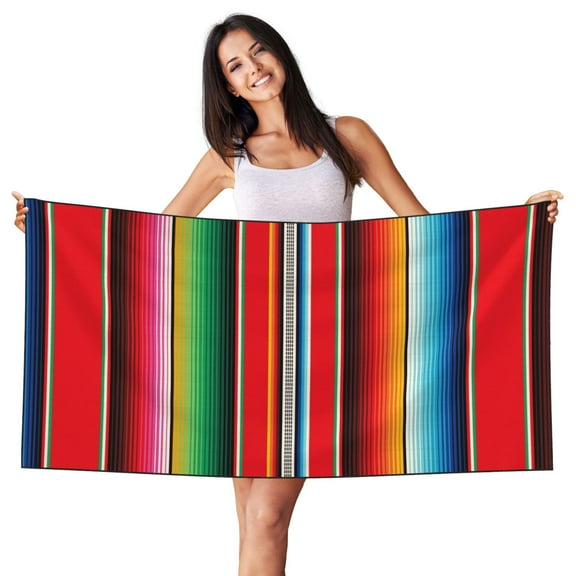 Easygdp Mexican Serape Blanket Stripes Beach Towel 27.5X55 Inches Quick Dry Pool Towel Travel Compact Bath Towel Sandproof Beach Blanket Towel for Swimming