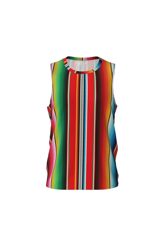Mexican Serape Blanket Stripes Men's Mesh Basketball Jersey Quick Drying Sleeveless Shirts Fitted Muscle Tank Tops Sport Round Neck T-Shirt - Medium