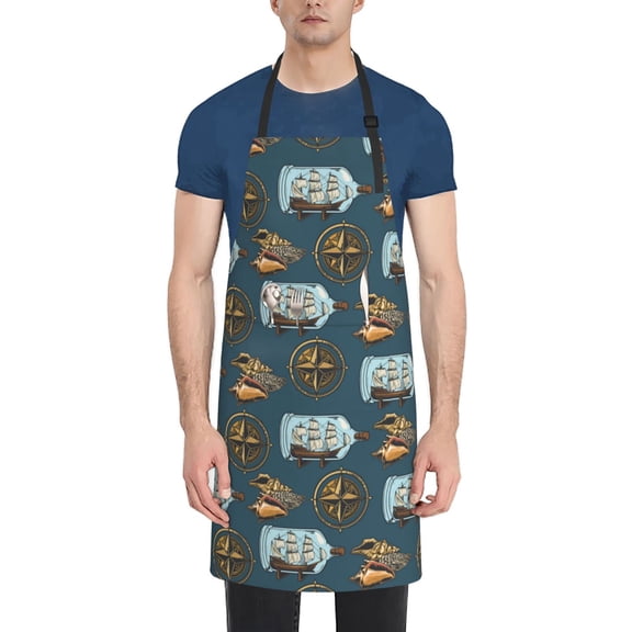 Easygdp Miniature Ship In Bottle Waterproof Apron with Pockets Adjustable Cooking Aprons Kitchen Bib Cute Apron for Kitchen, Cooking & Baking