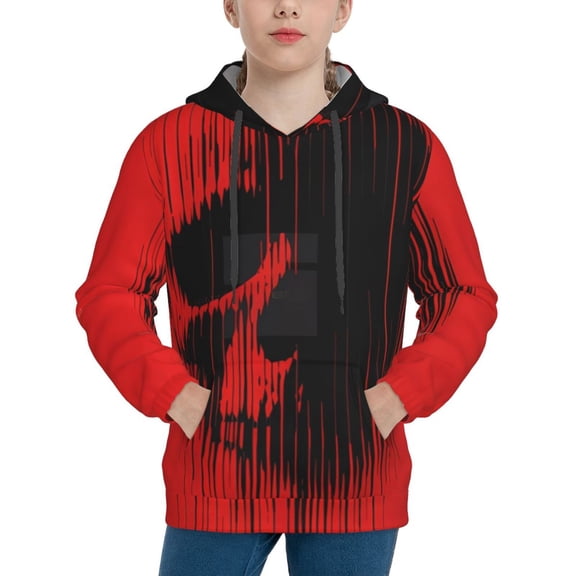 Easygdp Minimalist Skull Red Boys Hoodie Kids Sweatshirt Youth Pullover With Hood-Large