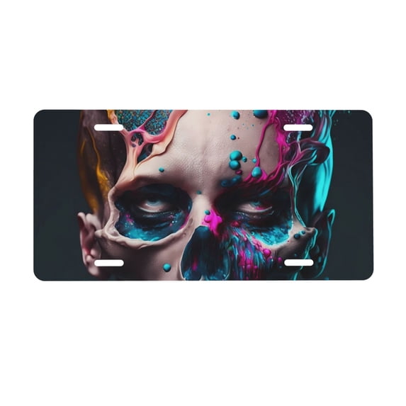 Easygdp Modern Abstract Colorful Skull B License Plate Car Front License Plate Car Decoration Car Accessories Front Tag Plate Standard Size