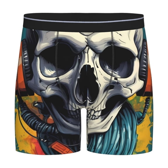 Easygdp Modern Hip-Hop Skull Men's Boxer Briefs Men’s Underwear Boxer Briefs for Men