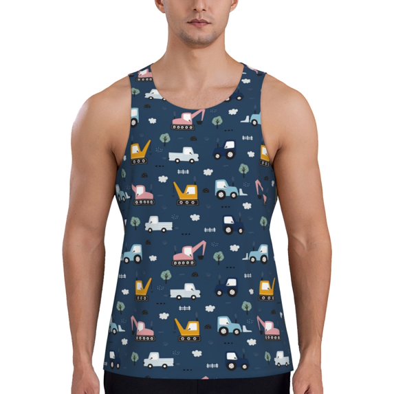 Easygdp Modern Modern Excavator Men's Tank Top, Sleeveless Muscle T Shirts, Breathable, Quick-Dry, Loose for Gym, Running, Fitness - X-Large