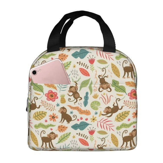 Easygdp Monkeys in the Jungle Premium Insulated Lunch Bag - Waterproof Oxford Cloth, Aluminum Foil Lining, Large Capacity, Front Pocket, Unisex for Work, School, Outdoor Activities, Picnics
