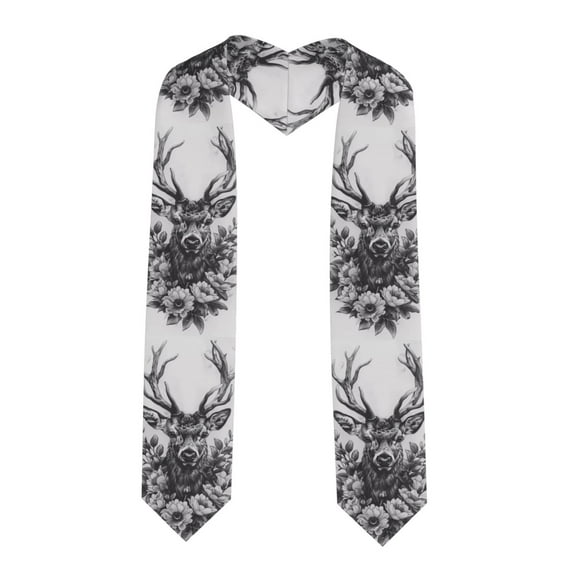 Easygdp Monochrome Deer Floral Unisex Adult Graduation Stole Shawl 36" Long for Academic Commencements Shawl-Sharp Corner