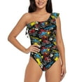 thumbnail image 1 of Easygdp Monster Car Women's One Shoulder Ruffle Monokini Bathing Suits with Removable Chest Pad, Quick Drying - XX-Large, 1 of 8
