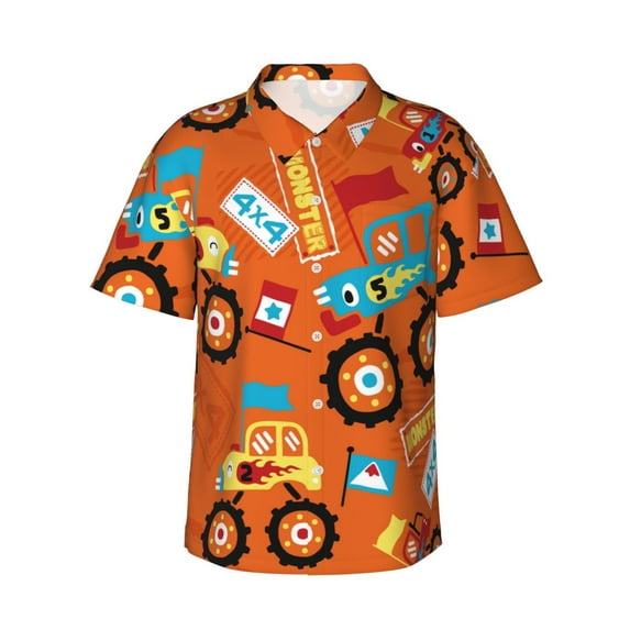 Easygdp Monster Truck Men's Hawaiian Shirts Print Lapel Short Sleeve for Beach, vacation, party, casual occasions - 3X-Large