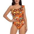thumbnail image 1 of Easygdp Monster Truck Women's One Shoulder Ruffle Monokini Bathing Suits with Removable Chest Pad, Quick Drying - Small, 1 of 8